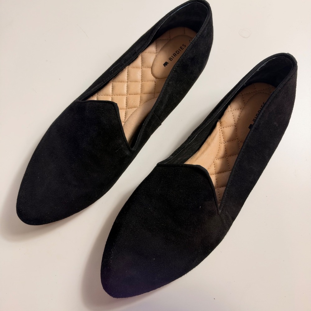 Birdies The Starling Black Velvet Pointed Toe Quilted Smoking Loafer Flats